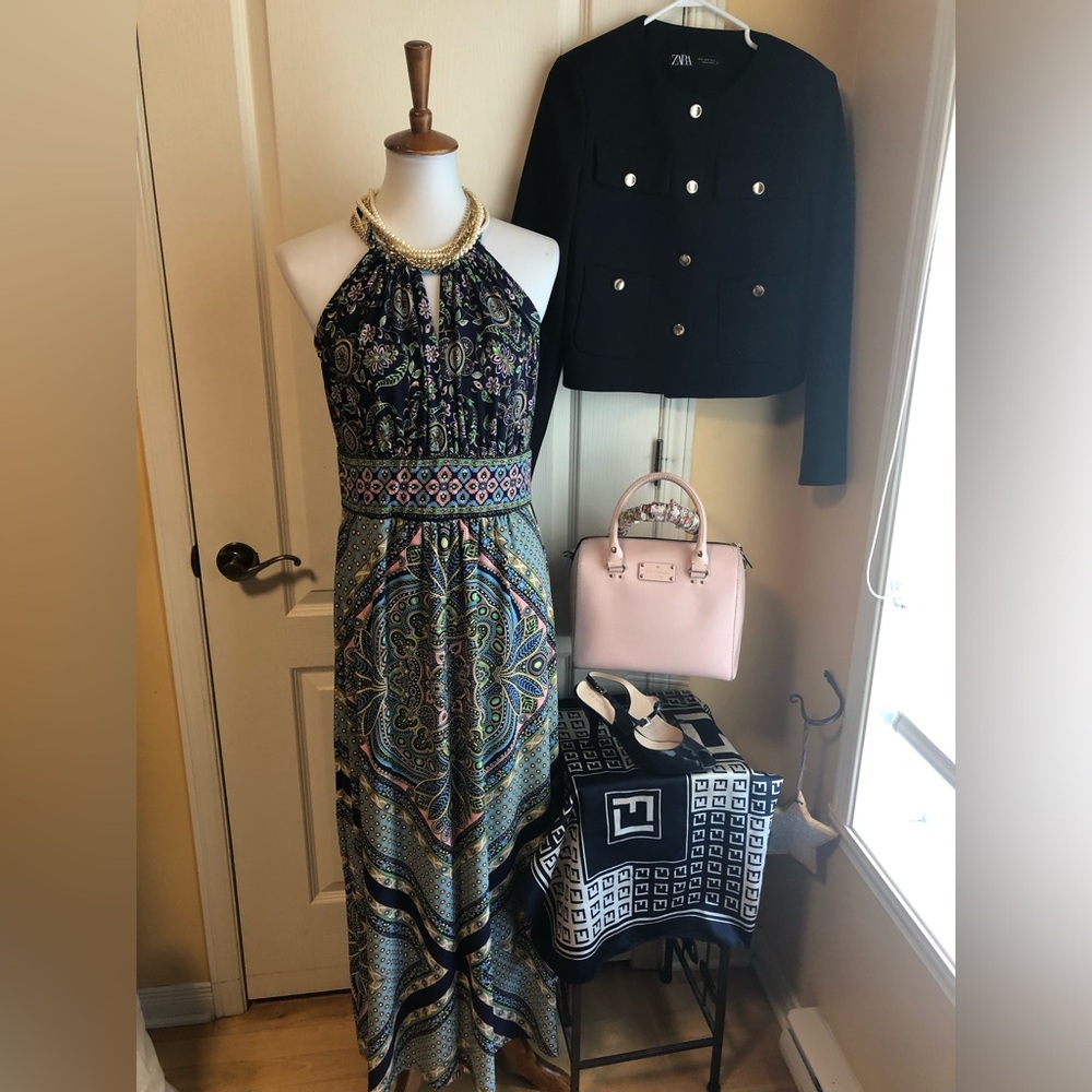 London Times flowery halter maxi dress Navy